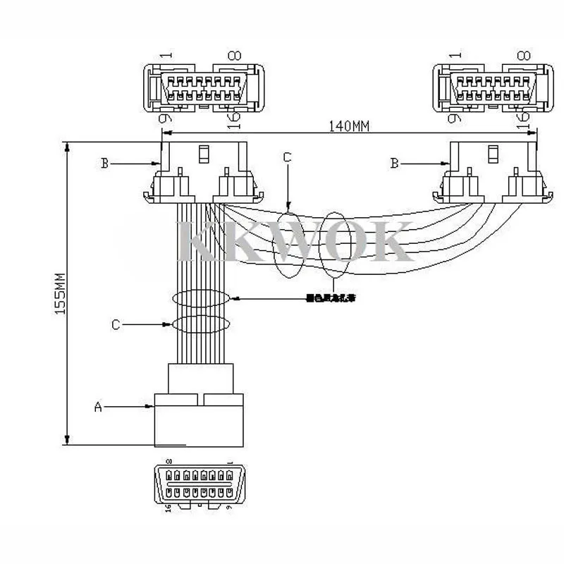 KWOKKER OBDII OBD 2 1-2 J1962 Y кабель женский 16 контактный сплиттер расширение Авто разъем Бесплатная доставка