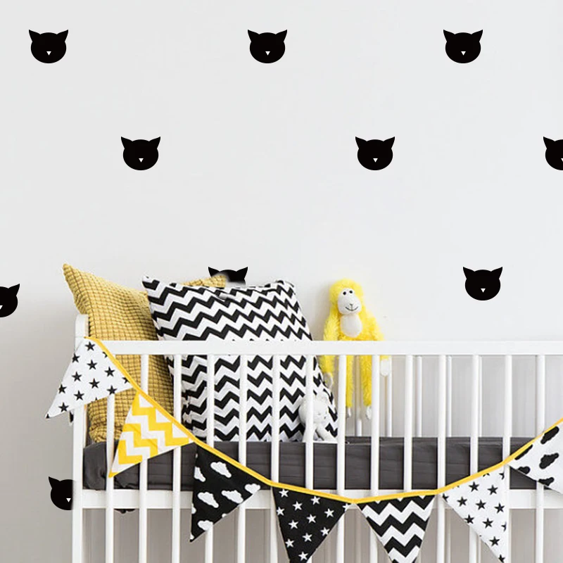 Lovely Cat Wall Stickers Baby Nursery Cartoon Cat Wall Decals Kids Room