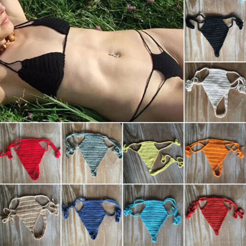 

Women Sexy Boho Crochet Bikini Panties Bottom Thong Swimwear Handmade Briefs Swimsuit Knitting Shorts Underwear #E
