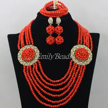 

Opaque Orange Costume African Jewelry Sets Nigerian Wedding African Crystal Beads Jewelry Sets Wholesale Free Shipping AMJ796