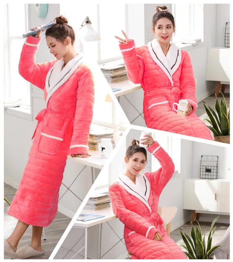 Women Winter Sleeping Robes Night Wear Clothes Women Pajamas Adjustable Waist Flannel Thick Warm Pajamas Winter Padded Robe JW335 (19)