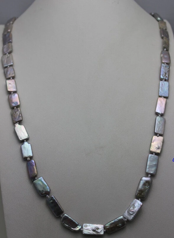 

N3803 Gray Rectangle Freshwater pearl long Nacklace 10x18mm 31INCH