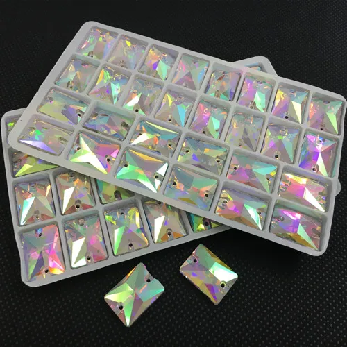wholesale Rectangle Shape Sew On Stones Crystal Clear AB 2 holes 8x10 10x14 13x18 18x25mm Octagon Glass Sewing Beads | Украшения и