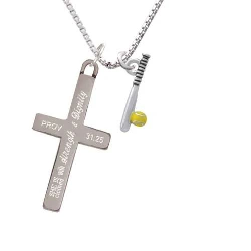 Enamel Softball and Bat - Strength and Dignity - Cross Necklace (1)