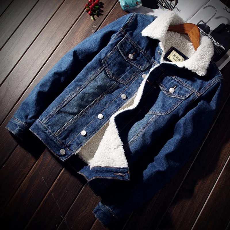 Верхняя одежда, мужская Ковбойская одежда, homme S-2XL, мужская куртка и пальто, трендовая Теплая Флисовая джинсовая куртка, зимняя модная мужская джинсовая куртка - Цвет: Синий