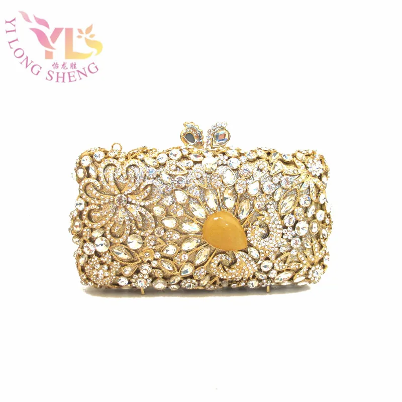 Handmade Crystal Clutch Bags Gold Wholesale Evening Clutches Purse 2017 NEW Women Messenger Crossbody Shoulder Bag YLS-J18