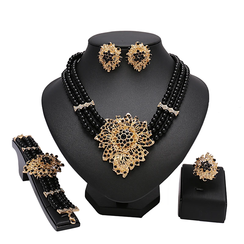 wholesale dubai black Bead color jewelry sets Crystal Wedding Women Bridal Accessories Fashion