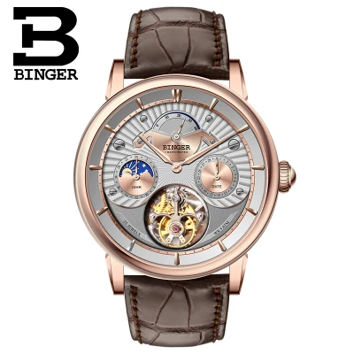 Оригинальные Роскошные Брендовые мужские часы BINGER TOURBILLON с ремешком из крокодиловой кожи сапфировые водонепроницаемые механические мужские часы - Цвет: 80802-2