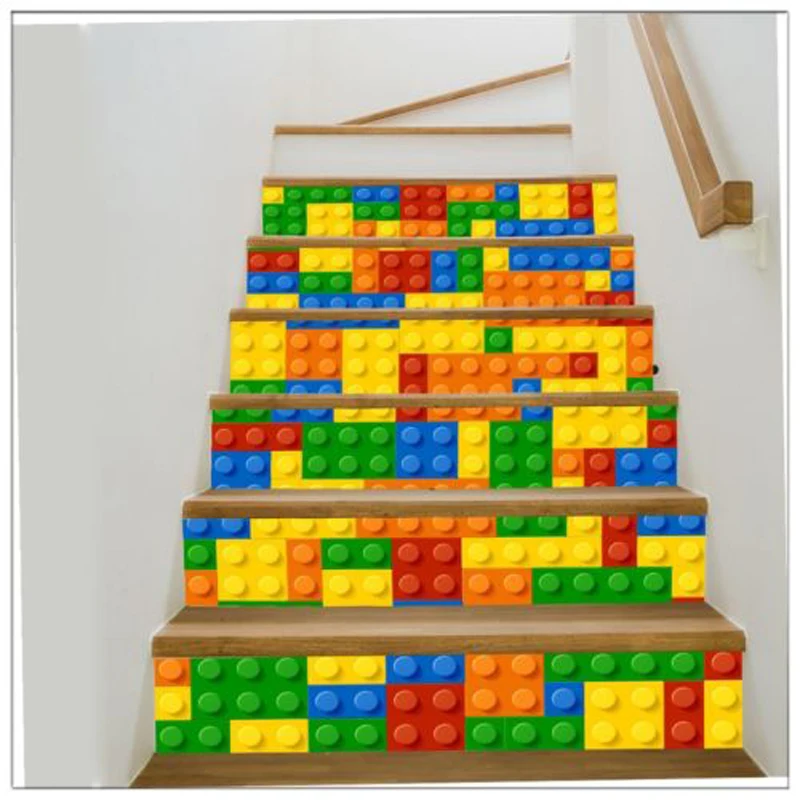6Pcs/set 3D Self-adhesive  Vinyl Staircase Stair Riser Floor Sticker Wall Decal