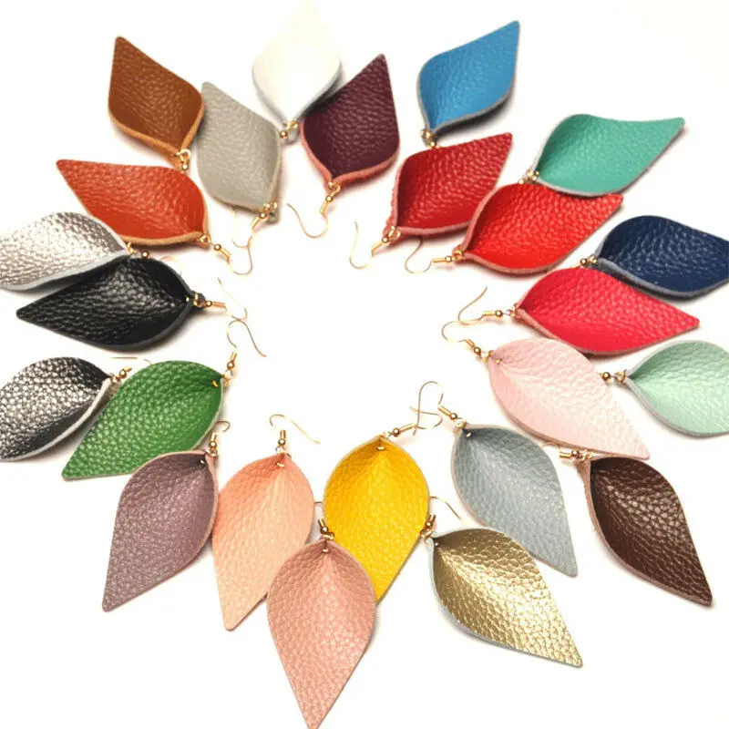 Fashion Women Drop-shaped Earrings Simple Leather Earring Alloy Eardrop Studs | Украшения и аксессуары
