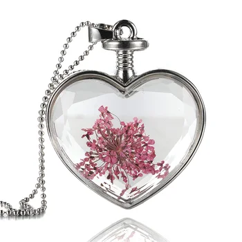 

DIY Sen Department Circular Silver Crystal Glass Necklace Natural Real Dried Flower Plant Crystal Necklace Metal Pendant Jewelry