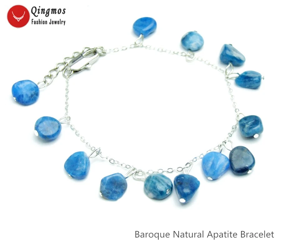 

Qingmos Fashion 9-10mm Natural Apatite Stone Bracelet for Women with Baroque Apatite Pendant Bracelet Jewelry 7.5-8.8'' bra475