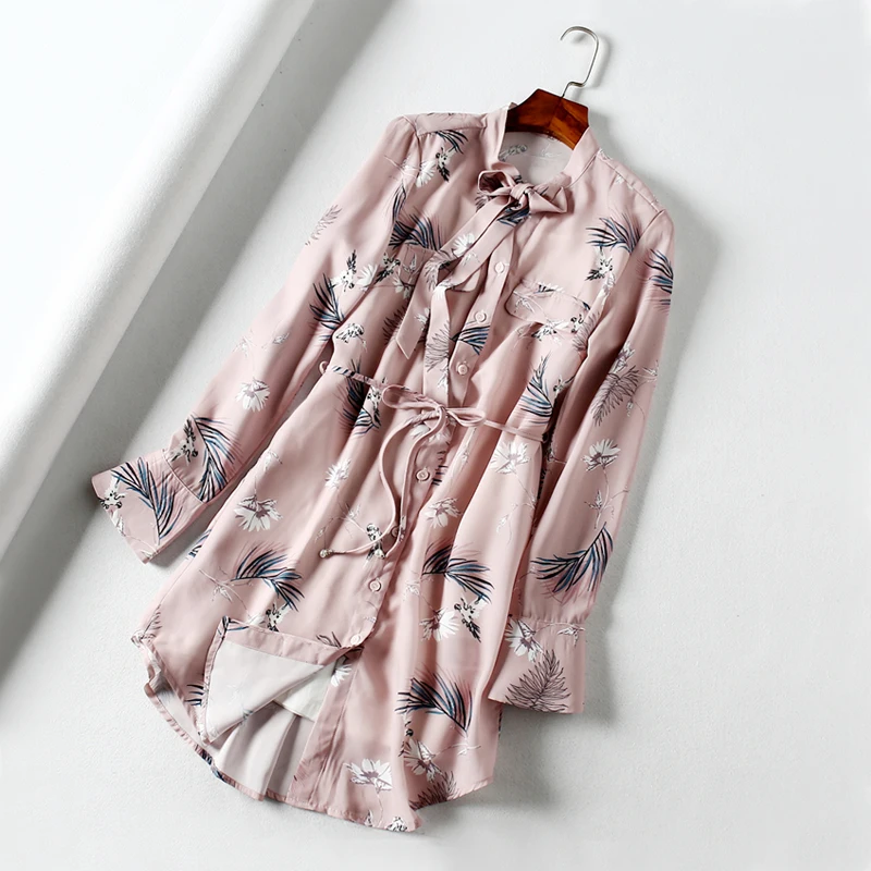 

2019 spring new temperament Korean version of the bow tie led retro floral dress with a two-piece strap