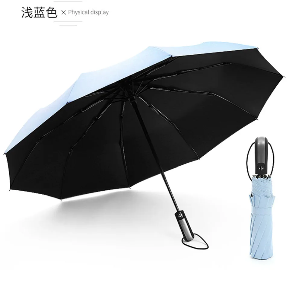 New Automatic Three-Folding Automatic Umbrella Sun Rain Women Male Auto Luxury Windproof Travel Umbrellas For Men Black (15)