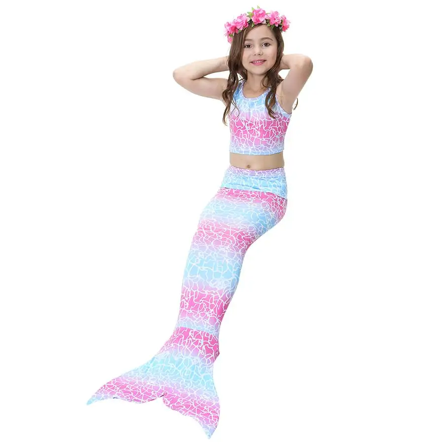 Детский женский костюм русалки с моноластами, купальный костюм маленькой русалочки Ариэль с хвостом и моноластами для косплея