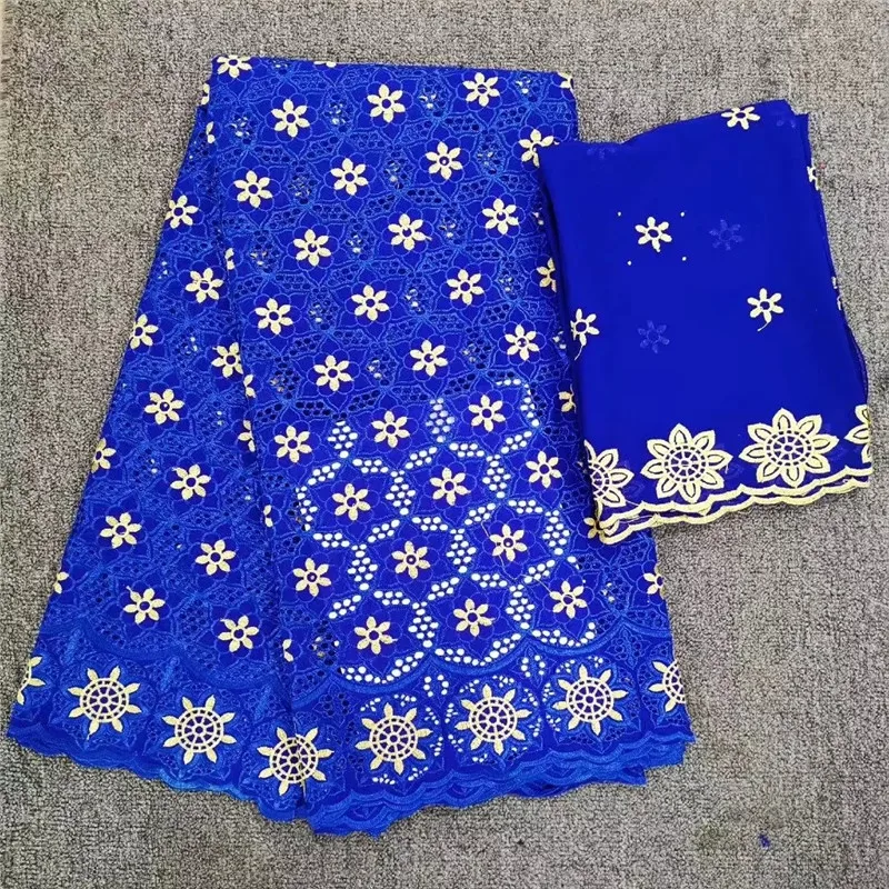 

Hot Selling Nigerian Cotton Polish Fabric For Men High Quality Swiss Polish Lace Material 5Yards With Stones HL041002