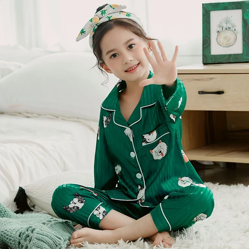 Girls Pajamas Autumn Winter Long Sleeve Children's Sleepwear Set Silk Pajamas Suit Pyjamas Sets for Kids Tracksuit Set - Color: M-9814