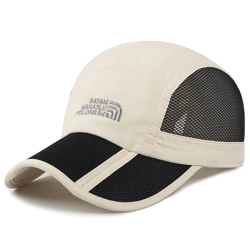 Новая модная черная летняя бейсбольная кепка, Спортивная Кепка для рыбалки, дальнобойщика, быстросохнущая сетчатая дышащая солнцезащитная Кепка, унисекс бейсбольная кепка WH071 - Цвет: Бежевый
