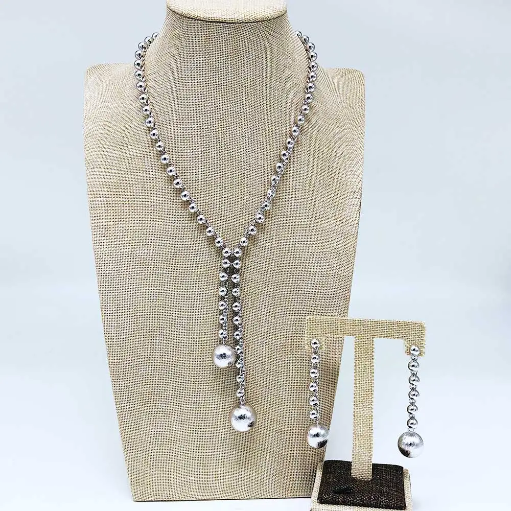 Viennois золото/серебро Цвет бисер кулон ожерелье бисер Висячие серьги Ювелирные наборы для женщин Свадебные - Окраска металла: Silver