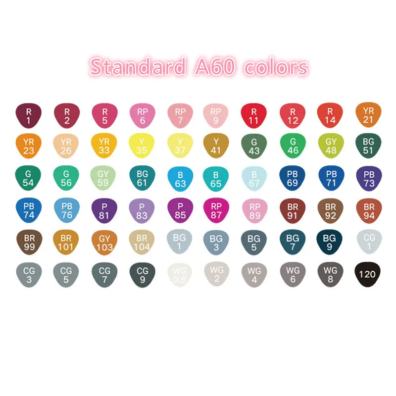 Standard A60 colors TouchFIVE художественные маркеры художественный эскиз кисть для рисования маслом 30-40-60-80-168 Цвет Двойная голова цвет Искусство Ручная роспись канцелярские принадлежности MKB005F - Цвет: Standard A60 colors