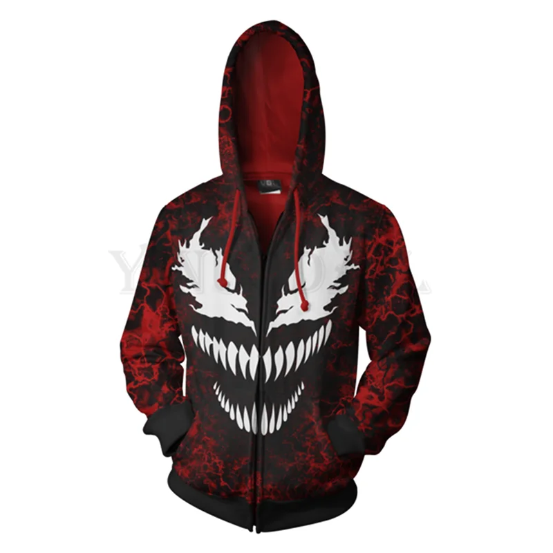 

Men and Women Zip Up Hoodies Venom Spiderman 3d Print Hooded Jacket Mravel 4 Movie Anti-hero Sweatshirt Streetwear Costume