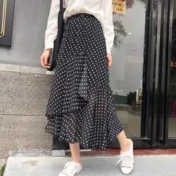 Yiciya Retro Gasa Negro Blanco Lunares Estampado Floral Falda para las Mujeres Irregular Volantes a Mediados de la Pantorrilla 2019 Verano Una Línea de Ropa Yiciya Retro Gasa Negro Blanco Lunares Estampado Floral Falda para las Mujeres Irregular Volantes a Mediados de la Pantorrilla 2019 Verano Una Línea de Ropa