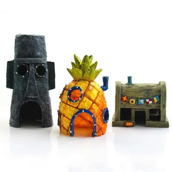 

Home Aquarium SpongeBob Figures Ornaments Pineapple House Squidward Easter Island Krusty Krab Fish Tank Decoration Decor