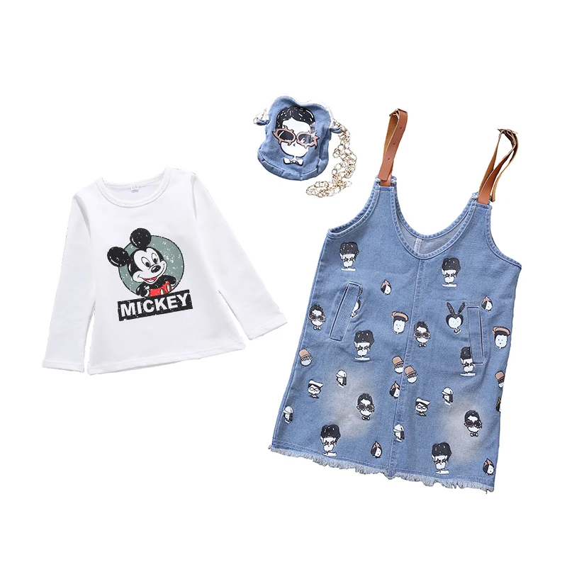 

2019 Clothing Set for Girls Outfits Denim t-shirts + Jeans 2pcs Spring Autumn Costume Teenage Kids Suit for 4-14 Years with bag