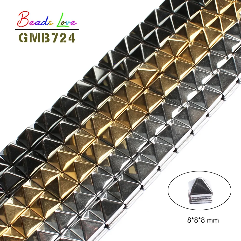 

High quality Natural Stone Beads 8*8*8mm Pyramid Hemaitte Beads For Jewelry Making Diy Bracelet