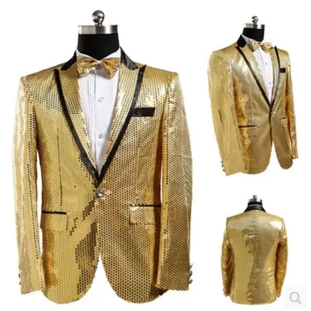 golden M-2XL Горячие мужские Новая одежда певец DJ DS корейской моды блестки пиджак Большие размеры хост бар Сценические костюмы торжественное платье - Цвет: golden