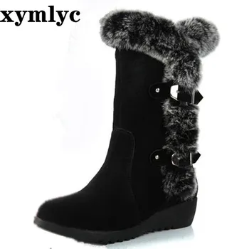 2020 New Hot Women Boots Autumn Flock Winter Ladies Fashion Snow Boots Shoes Thigh High Suede Mid-Calf Boots big size 35-42 new fashion autumn winter mid calf boots for women height increasing wedges shoes beige black boots white pearls beaded boots