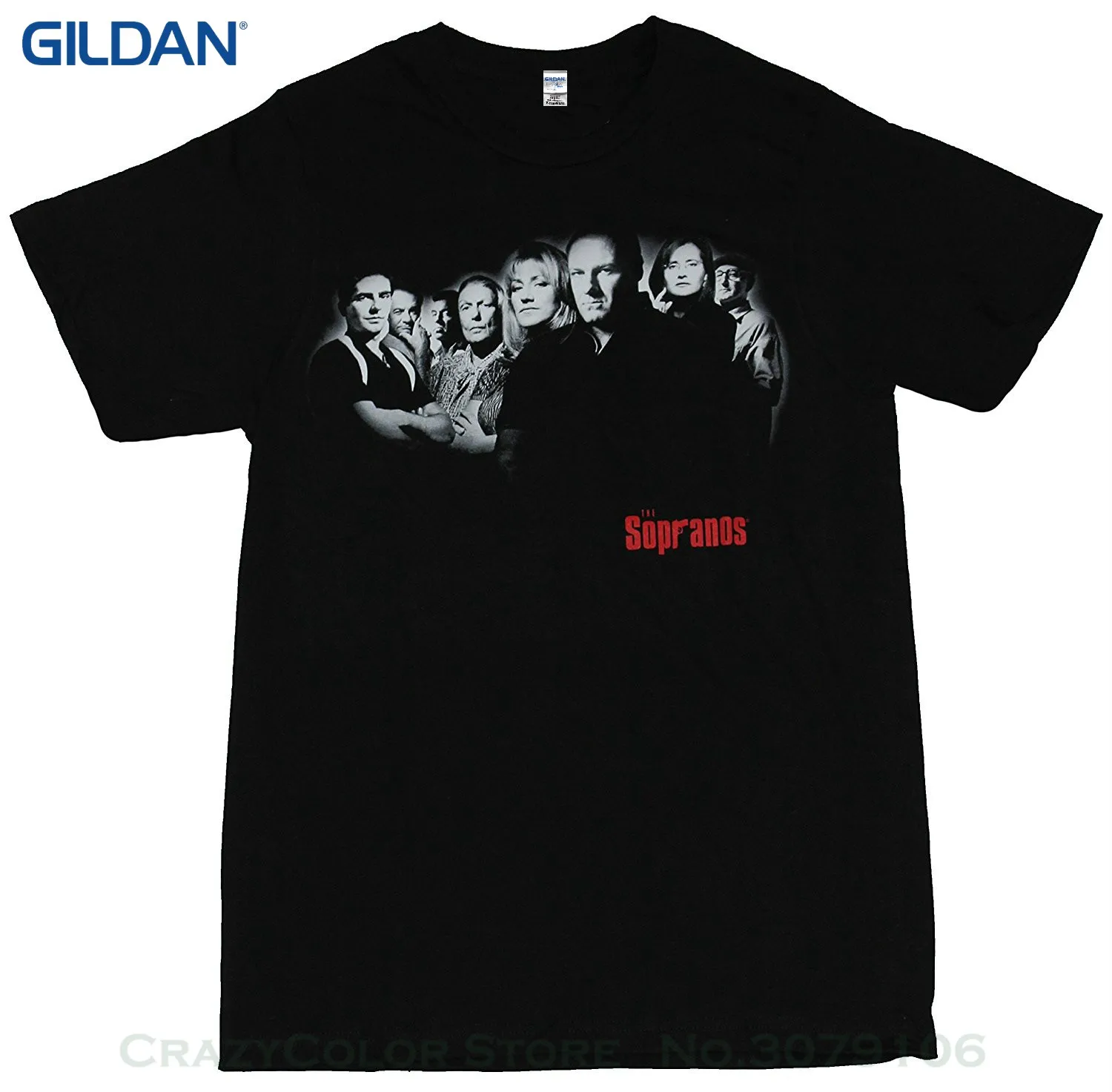 

Normal Short Sleeve Cotton T Shirts The Sopranos Mens T-shirt - Black & White Cast Over Small Red Logo Image