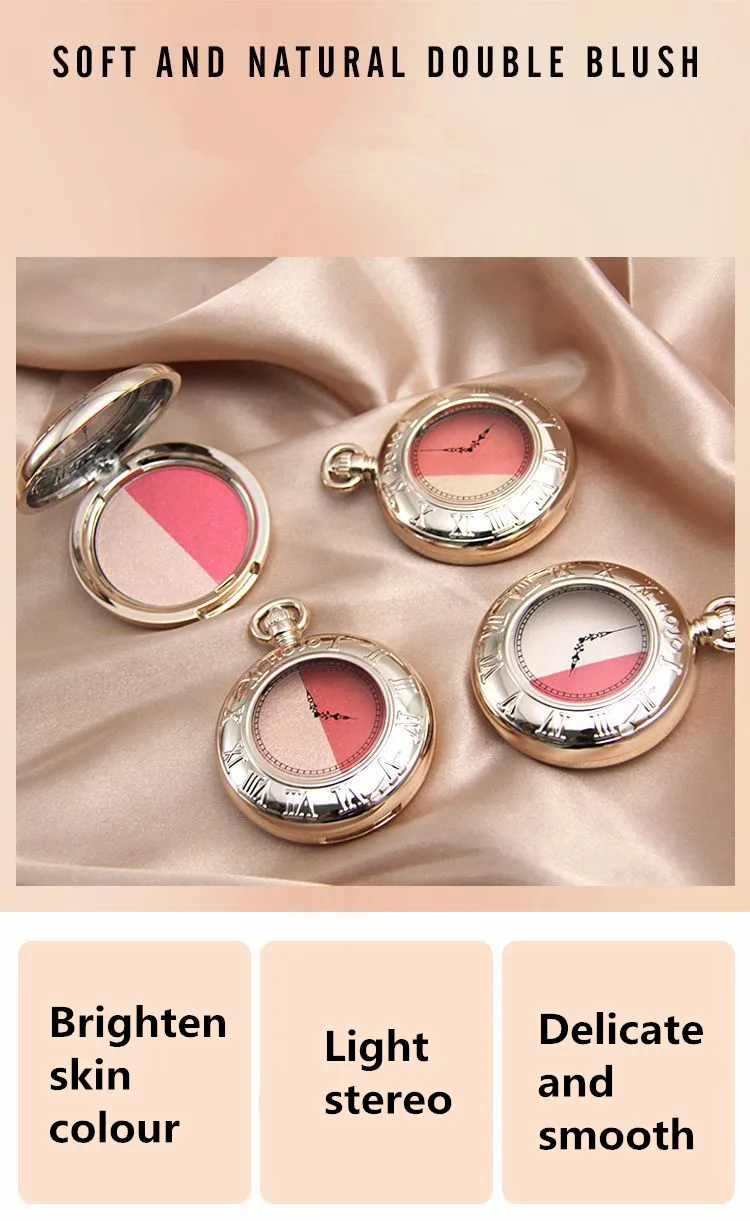 Relógio de Bolso Paleta de Blush em pó Two-cor Brilho Dois-em-um Contorno Facial Iluminador Bronze Maquiagem 2021 4 Cor 6 Iluminador Bronze maquiagem Blush Em Pó