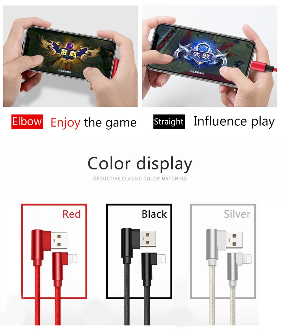 !ACCEZZ USB Charging Data Cable Lighting For Apple iphone X 8 7 6 6S Plus XR XS MAX 5C 5 SE 90 Degree Phone Charger Cord Line (3)