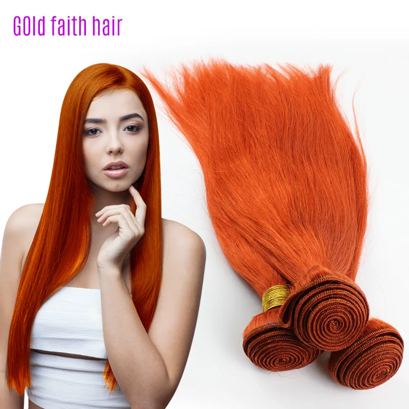 Peruvian Virgin Remy Hair Orange Straight Human Hair Weave 3