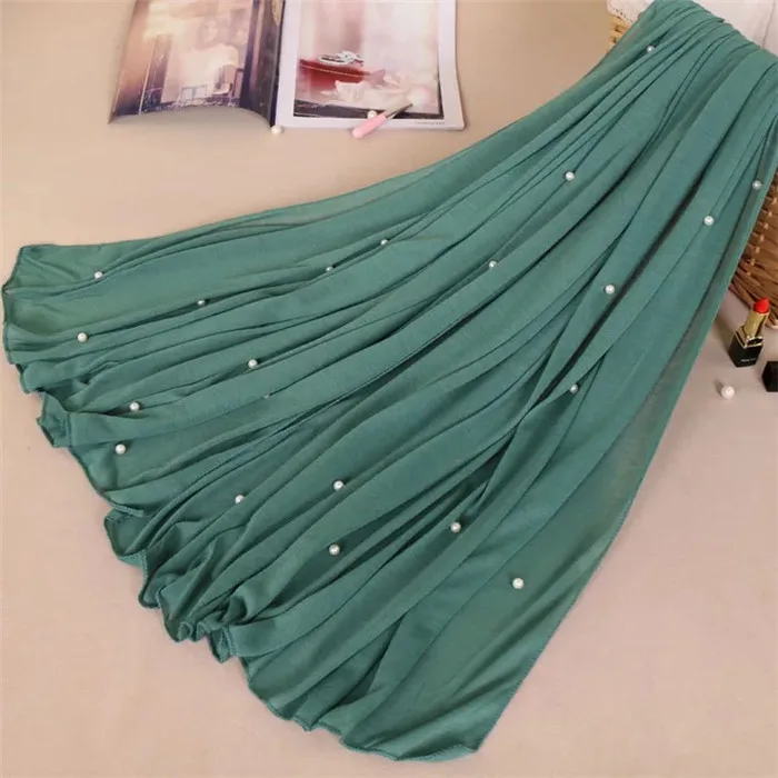 Yiwu однотонный шарф, женский, хиджаб трикотажная шаль с жемчугом - Цвет: color21