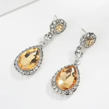 Luxury Big Simulated Gem Crystal Boho Long Water Drop Earrings For Women Wedding Engagement Statement Dangle Earrings pair of stylish faux gem bead water drop earrings for women