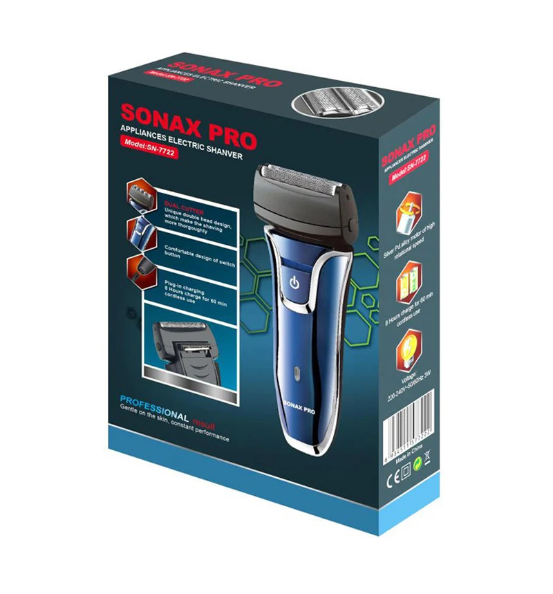Электробритва SONAX PRO с двойной головкой для мужчин, триммер для бороды, безболезненная бритва с двойной сеткой, перезаряжаемая бритва