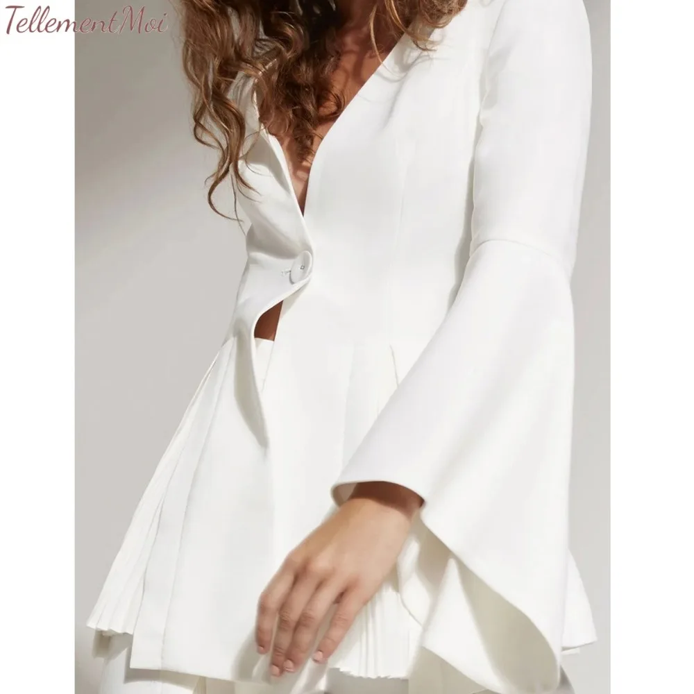 Spring Suit Jacket Female Blazers Women Single-Breasted Deep V Neck Trumpet Sleeve Slim Coats Office Lady Elegant Work Blazer