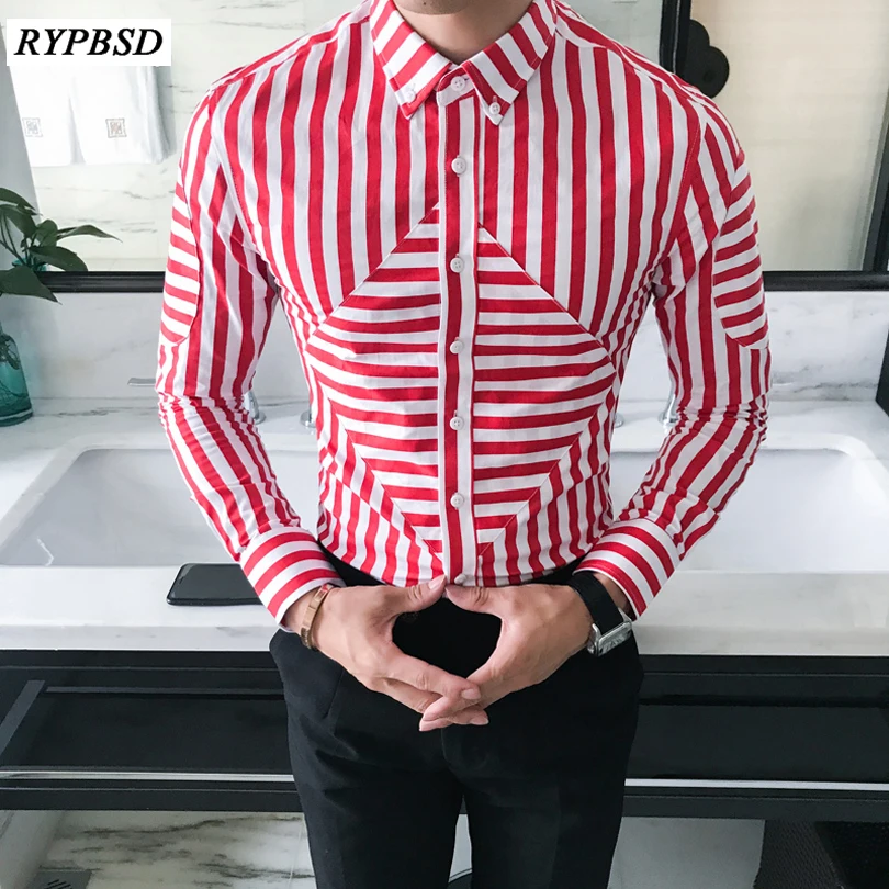 

New Arrivals Mens Striped Shirt Fashion Casual Long Sleeve Slim Fit Business Striped Shirt Man Dress Social Shirt 2 Colors