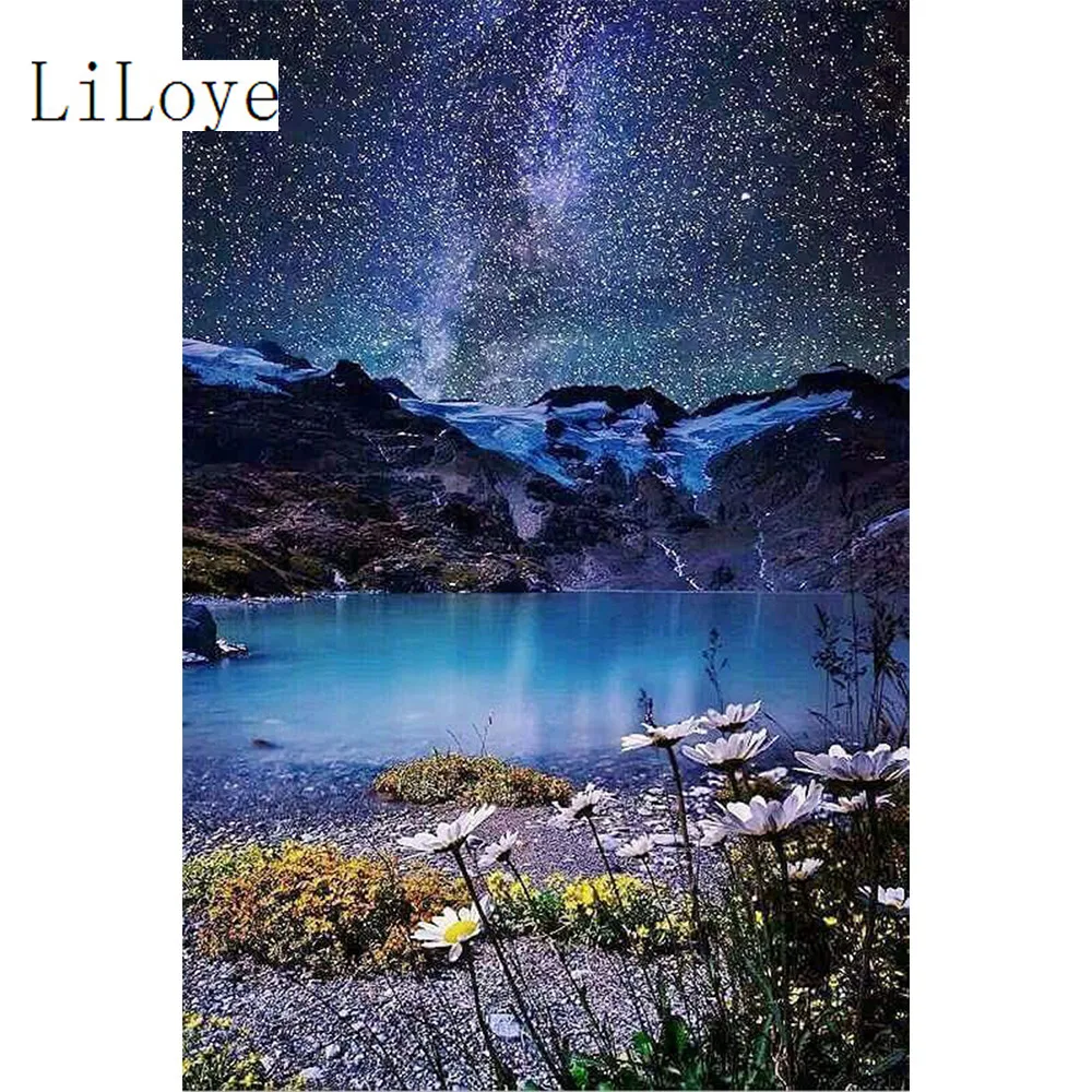 

LI LOYE Diamond Embroidery Flower lake Diamond Mosaic Full Picture Crystal Drill Cross Stitch Kit Embroidery Starry sky FZ146