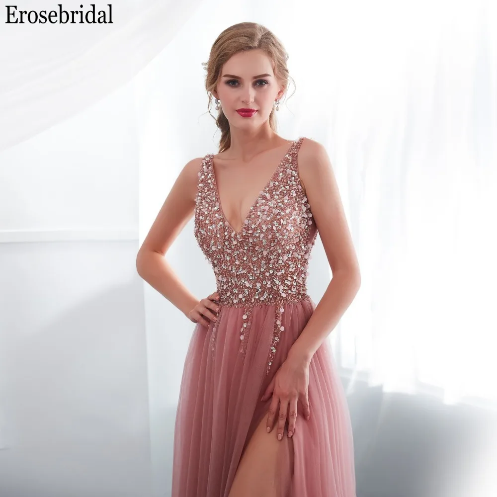 Женское длинное платье трапеция Erosrbridal вечернее с глубоким v образным вырезом и