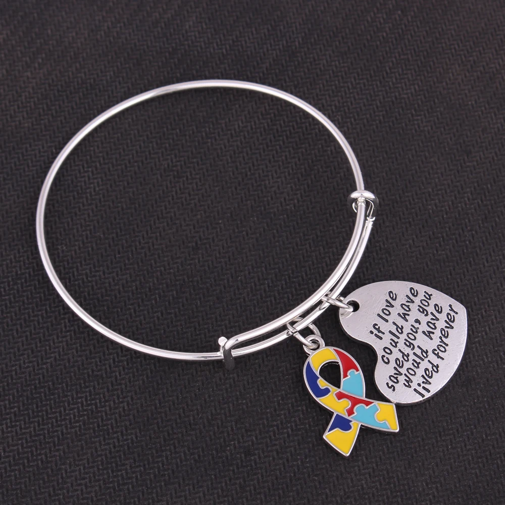 

New style crystals Multi Ribbon and if love could have saved you,you would have lived forever heart charm Adjustable Wire Bangle