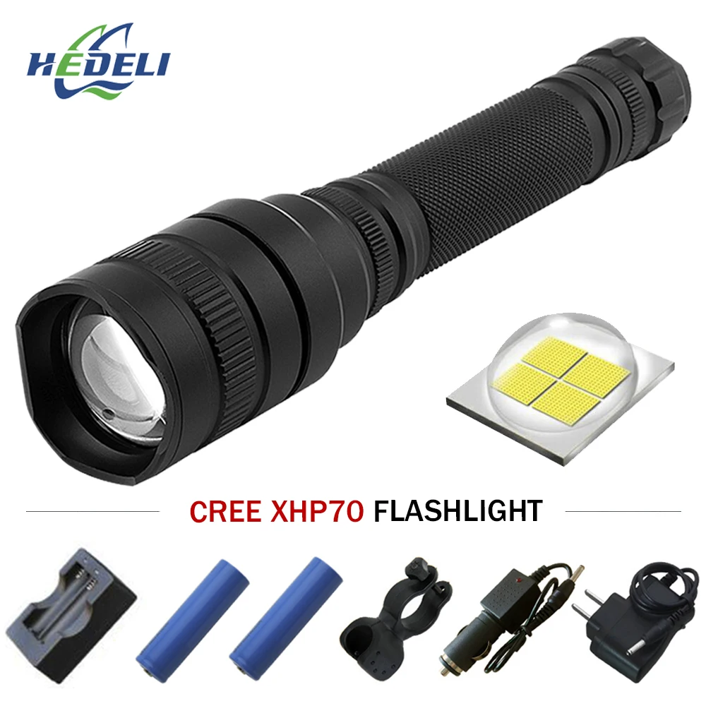

XHP70 Powerful LED flashlight Tactical Zoom torch flashlight Rechargeable Lantern CREE XHP70 10000lm Camping hunting lamp 18650