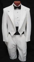 Пользовательские костюм Для мужчин мальчиков белый смокинг фрак танцевальный костюм Tux хвосты пальто жених Свадебные костюмы (куртка +