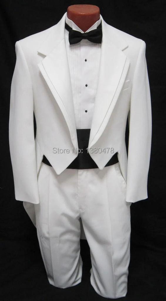 custom suit Men's boys White Tuxedo Tailcoat Dance Costume Tux Tails