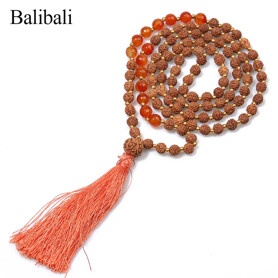 Balibali Trendy White Beads Necklace Mixed Natural Stone Rudraksha Beaded Necklaces For Women Fashion Tassel Reiki