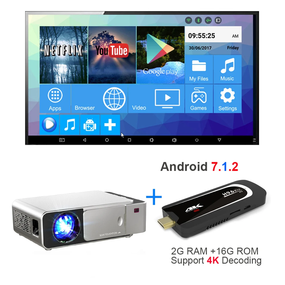  VIVICINE Newest V20 Mini LED Projector Optional Android 7.1 BluetoothSupport 4K Wifi HDMI USB LCD H