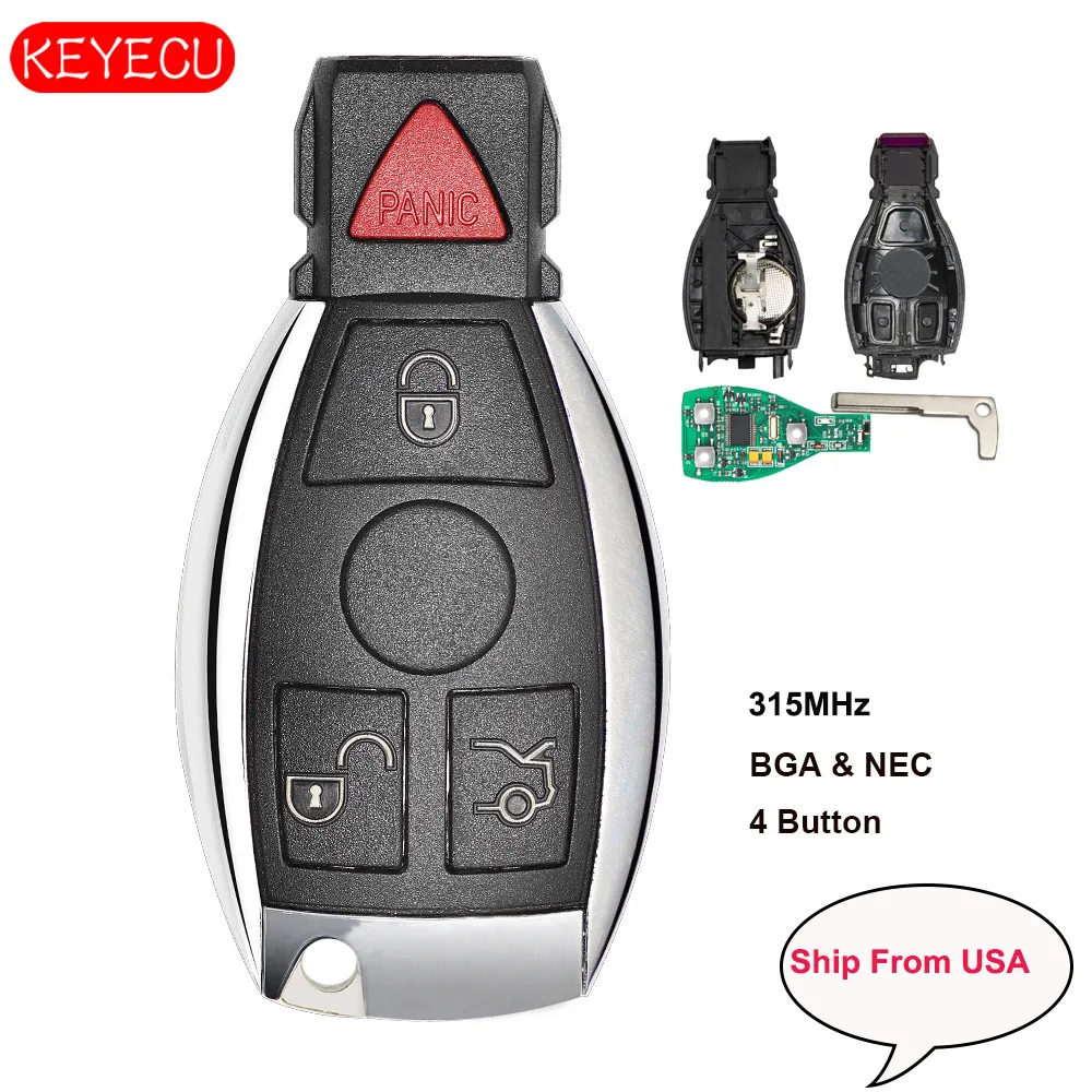 

Keyecu Smart Key 3+1 Buttons 315MHz / 433MHz for Mercedes Benz Auto Remote Key Support NEC And BGA 2000+ Year (Ship from USA)