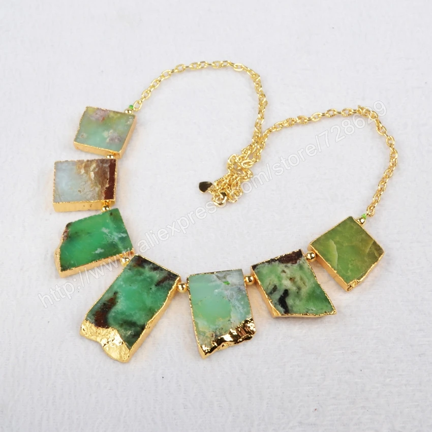 

BOROSA New Arrival Fashion 20" Gold Color Natural Australia Natural Stone Chrysoprase Necklace Jewelry gift for her G0401